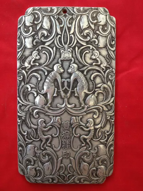 old Chinese tibet silver zodiac Handcarved monkey Amulet pendant waist card