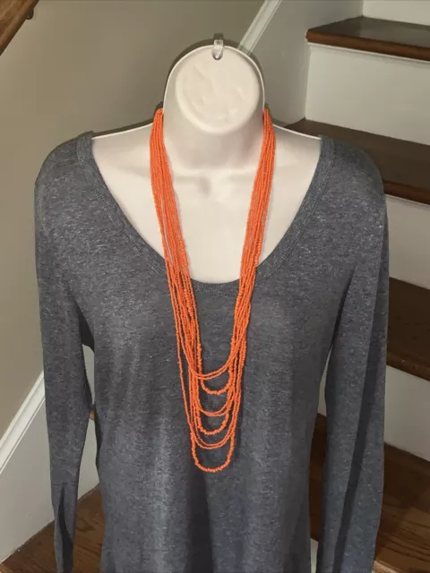 Brand New J.CREW Sunset Orange Multi layered seed bead necklace statement💗175