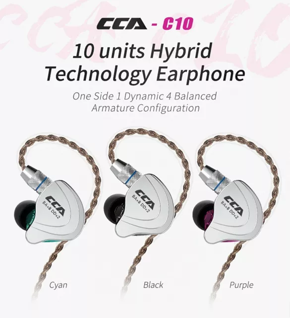 CCA C10 4BA+1DD Hybrid Headphone In Ear Headset Bass Earphone HIFI Earbuds SDE 2