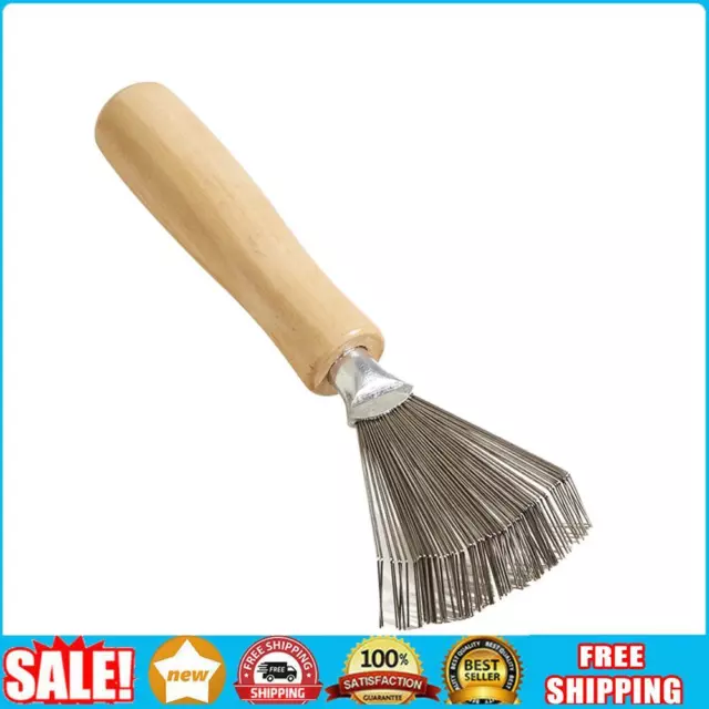 Metal Wire Hairbrush Comb Cleaner with Wooden Handle Rake Design for Home Salon