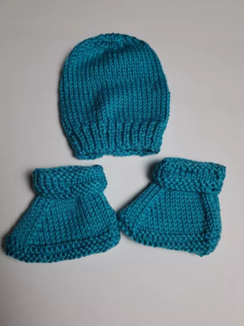 Hand Made Blue Crochet Baby Hat And Mittens Baby Shower Gift New Baby