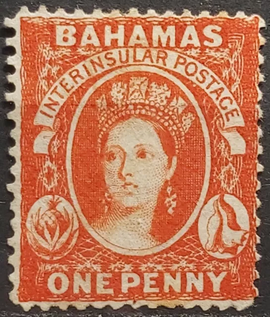 Bahamas QV 1863-77 1d Scarlet Vermilion Perf 14 (Wmk Reversed)  Mint NG sg 33x