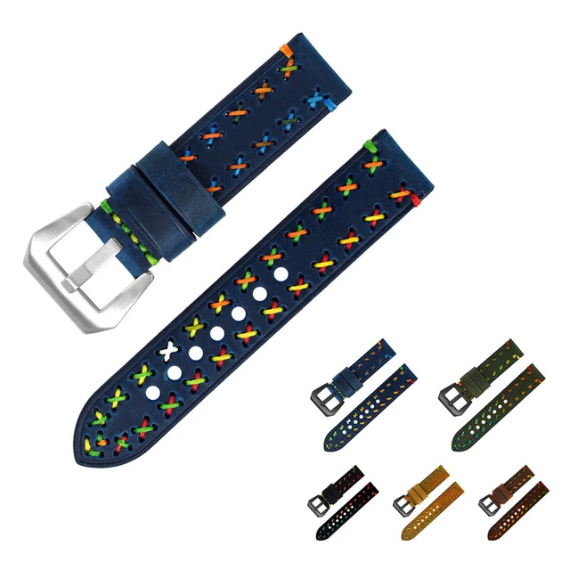 Watch Bands Cowhide Genuine Leather Wristwatch Straps Belt Watch Parts Blue 26mm