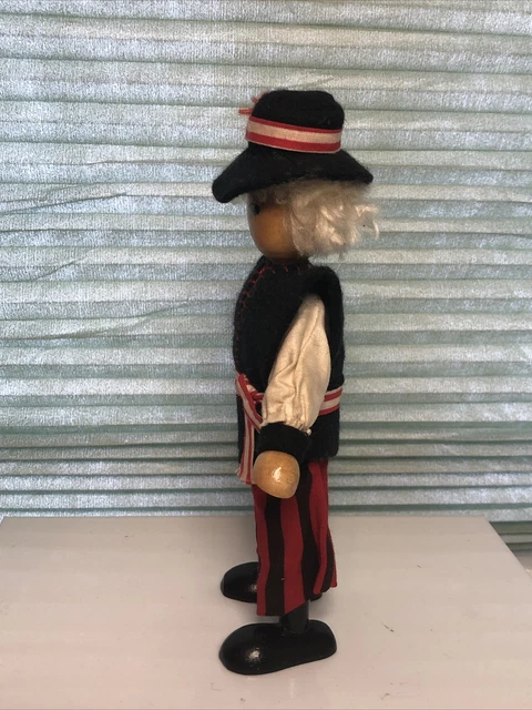 Vintage Strung Wooden Women Doll Marked Poland   On Foot 4