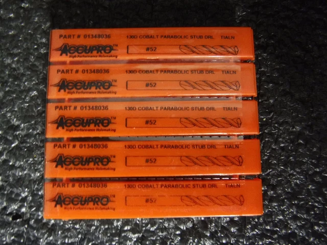 Lot of (5) Accupro #52, 130° Parabolic Flute, Screw Machine Drill Bit (M)