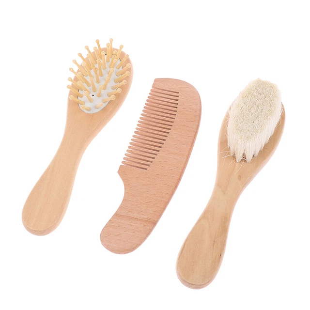 Soft Baby Hair Brush Comb Set For Newborn Wooden Handle Head Comfort Massa-i-