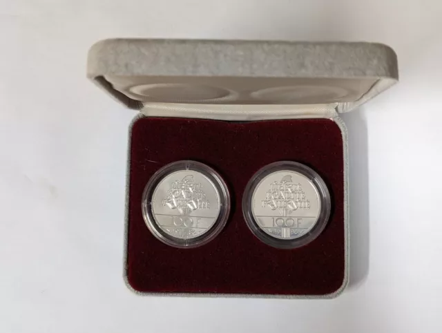 1986 France Silver Piedfort Two Coin Set in Presentation Box