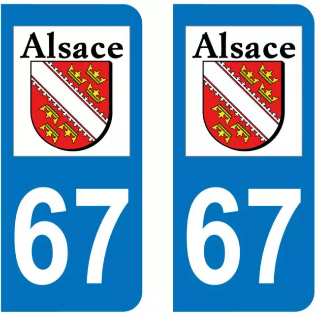 2 stickers plaque immatriculation 67 Alsace Blason - Bas-Rhin