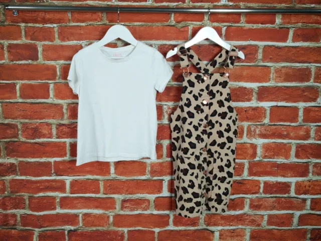 Girl Bundle Age 7-8 Years Tu Next Leopard Pinafore Dress White T-Shirt Set 128Cm