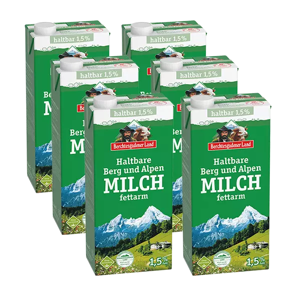 Berchtesgadener Land Berg und Alpen 1 L latte H, a basso contenuto di grassi, 1,5% grassi, confezione da 6