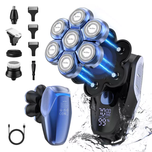 SEJOY 5in1 Electric Shaver Razor Cordless Bald Head Waterproof Cordless Trimmer