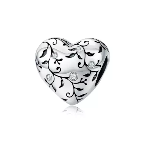 SOLID Sterling Silver Sparkling Floral Vine Heart Charm by YOUnique Designs