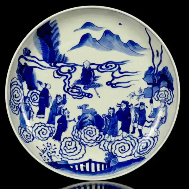 Chinese Blue&White Porcelain Handmade Exquisite Figure Story Pattern Plate 2711