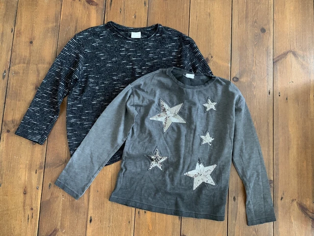 T-shirt bambina Zara età 7 anni x 2 - PACCHETTO manica lunga nero grigio stella metallica