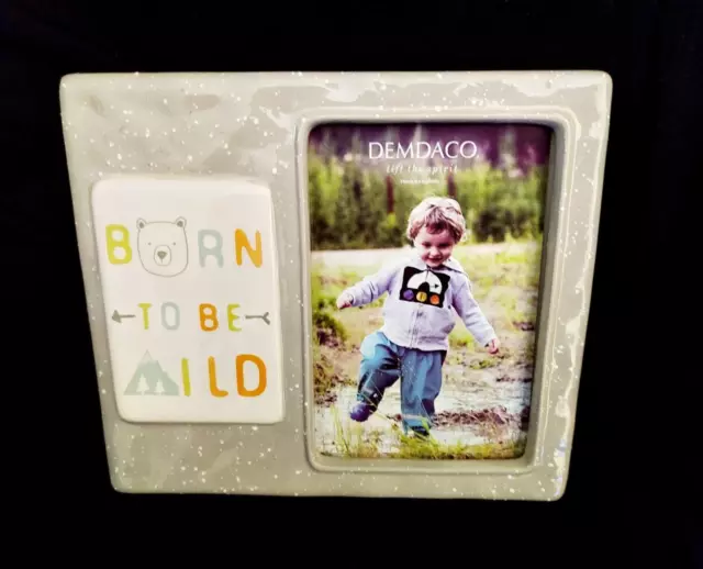 New Demdaco Born To Be Wild Childrens Ceramic Photo Picture Frame Gray 4" X 6"