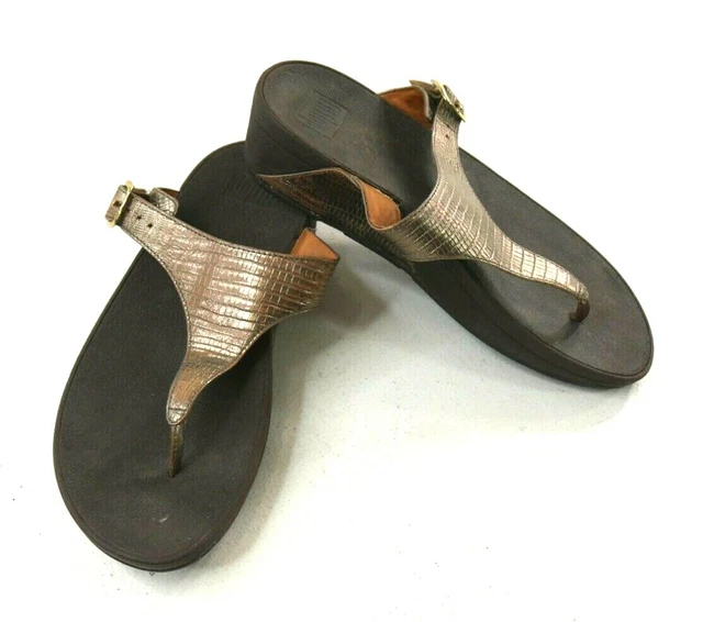 Fitflop The Skinny Metallic Croc Textured Thong Sandals Slip On Shoes Women 7***