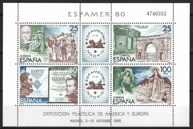 España 1980. Edifil 2583. Serie Completa Hojita "Espamer '80".Mnh***