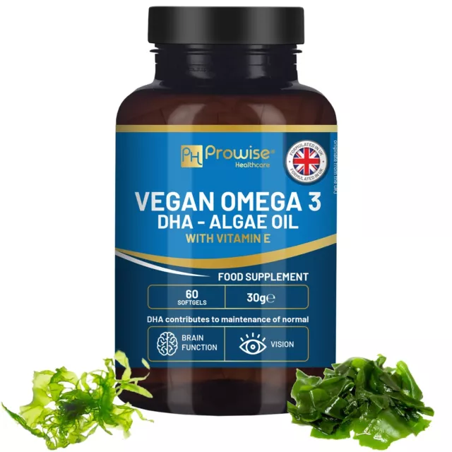 Prowise veganes Omega-3 DHA aus Algenöl | 60 Softgels mit Vitamin E | 400mg