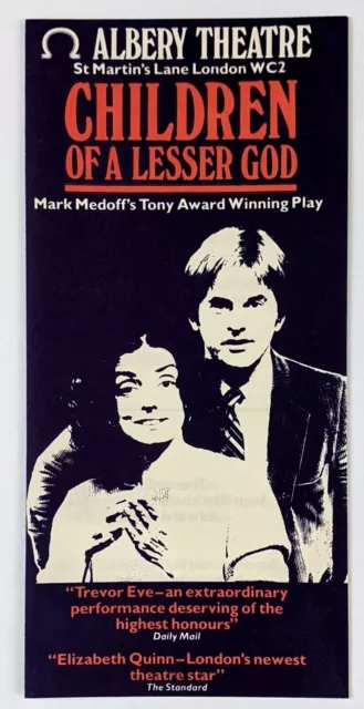 1980s Albery Theatre London Children of a Lesser God Brochure Elizabeth Quinn