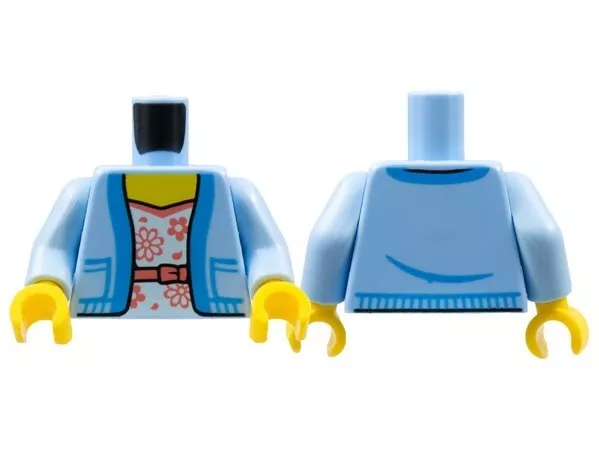 LEGO Torso Body For Female Girl Minifigure Light Blue Jacket Cardigan Flower Top