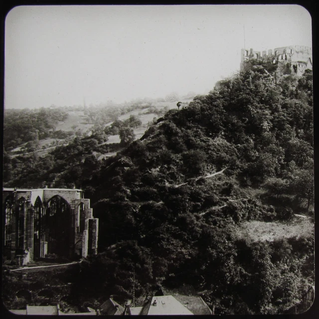Glass Magic Lantern Slide BACHARACH STAHLECK RUINS C1910 OLD PHOTO GERMANY