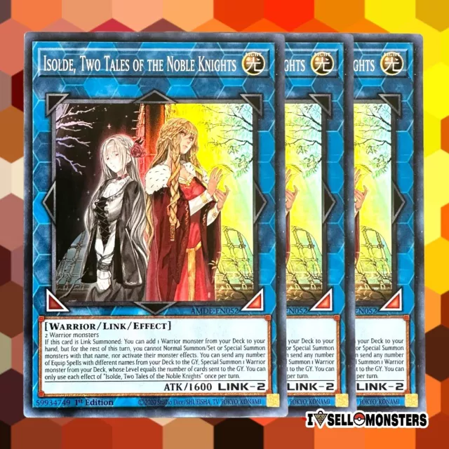 YUGIOH! 3x AMDE-EN052 Isolde, Two Tales of the Noble Knights x3 Yu-gi-oh! NM