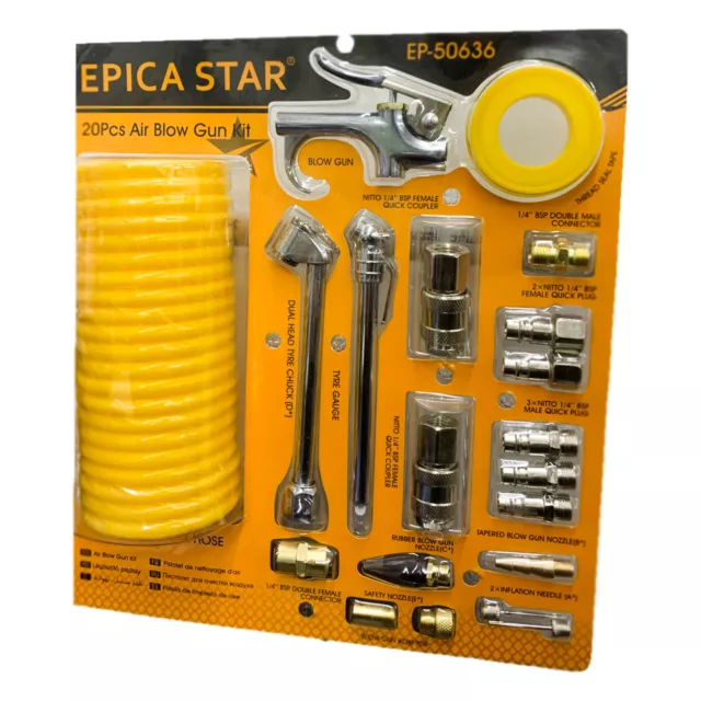 Deuba Set di accessori 3 pezzi compressore aria compressa Pistola per il soffiaggio manometro Tubo spirale 5m bloccacavo Deuba Set di accessori 3 pezzi compressore aria compressa Pistola per il soffiaggio manometro Tubo spirale 5m bloccacavo