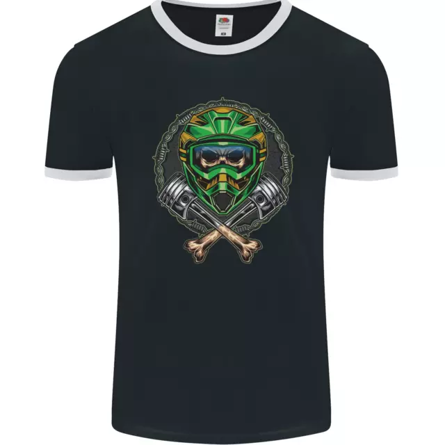 T-shirt Motocross Skull Dirt Bike MotoX Uomo Ringer FotoL