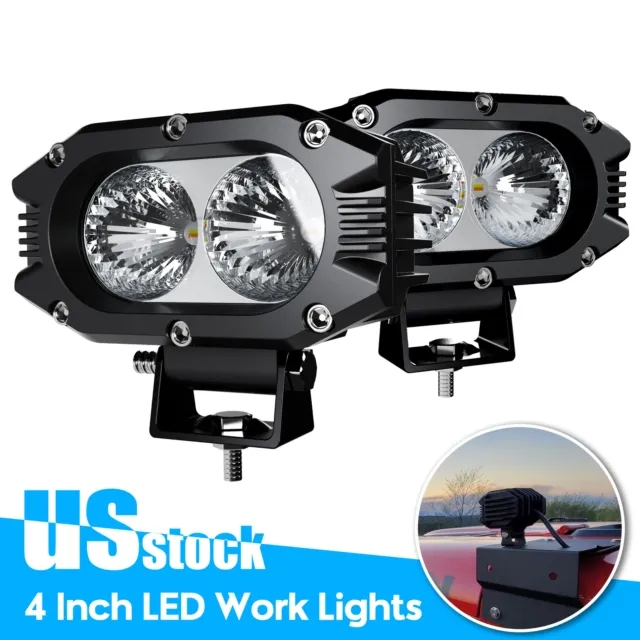 2x Spot Single Row 4IN LED Work Light Pods White/Amber Flasing Fog Driving Lamp