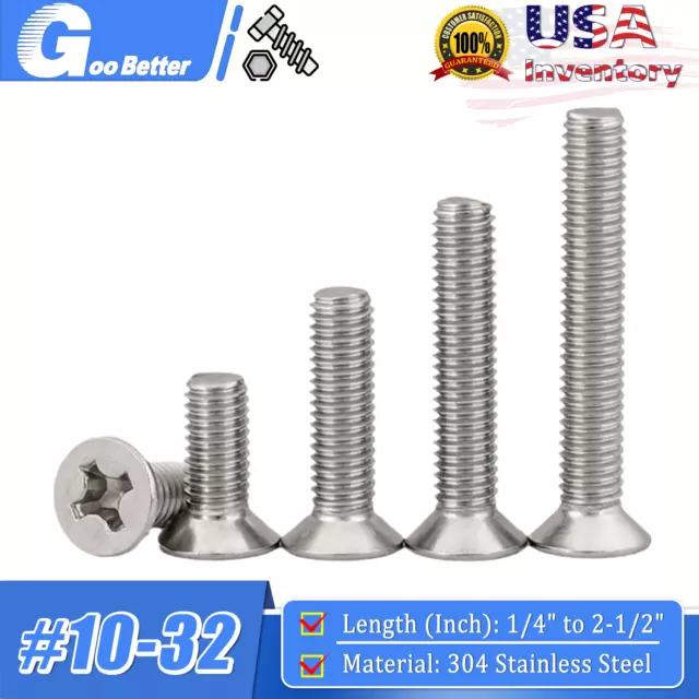 #10-32 Countersunk Flat Head Machine Screws Bolt Phillips 304 Stainless Steel