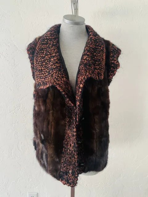 Sz L - Beautiful Dark Brown Mink Fur Vest Coat with Fun Collar…read Description