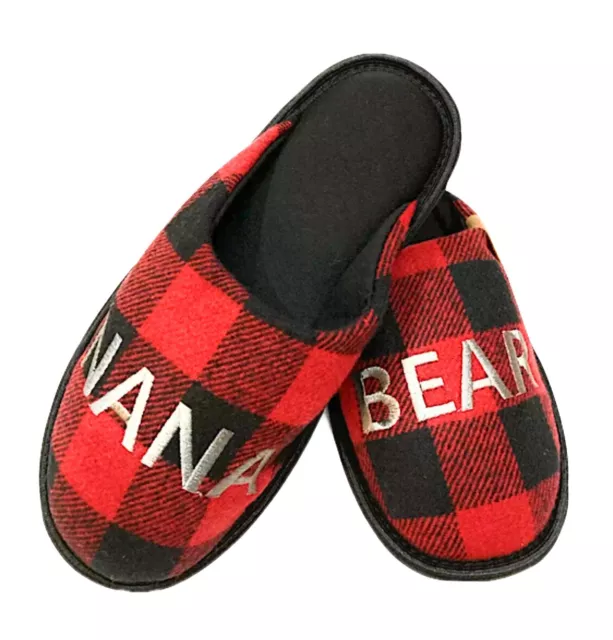 Nana Slippers Slip Ons Slippers 9/10 Large Red Plaid  Indoor/Outdoor Soles