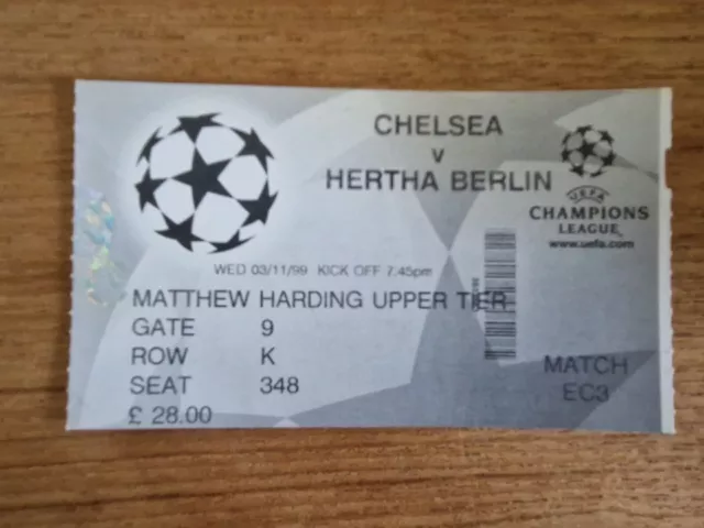 1999/00 Chelsea Vs Hertha Berlin Champions League Ticket Very Good Condition