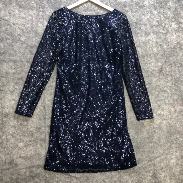 Marina Dress Womens Size 8 Navy Blue All Over Sequin Sheer Cocktail Evening