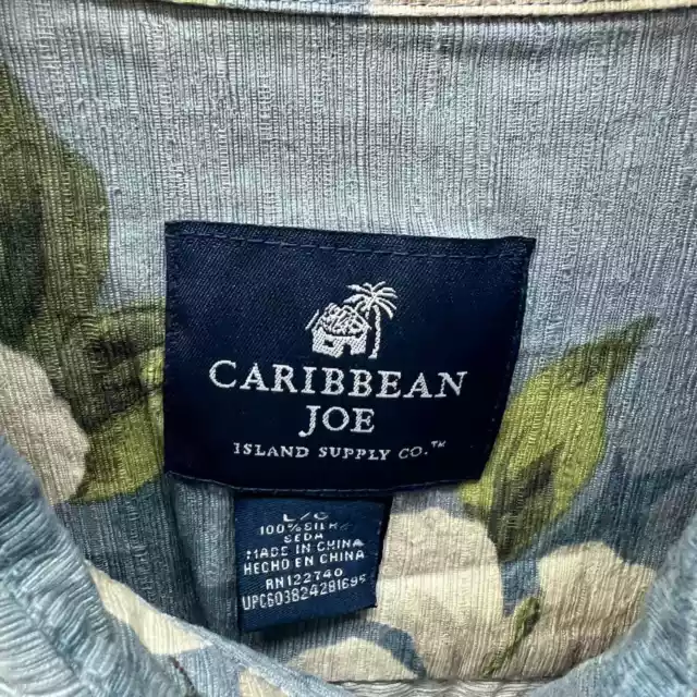 CARIBBEAN JOE MENS Short Sleeve Silk Shirt Size L Blue Hawaiian Floral ...