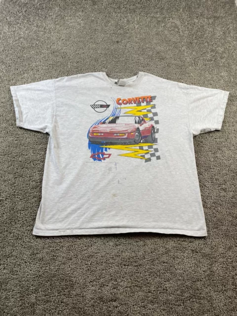VINTAGE Corvette Shirt Mens XXL 2XL Gray Red Chevy Chevrolet Casual 90s FLAW