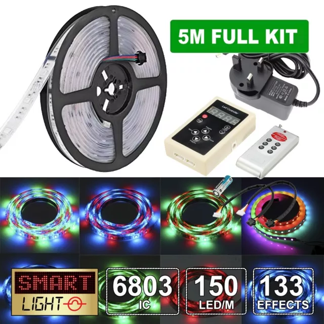 5M 6803/5050 MAGIC Dream Colour RGB LED Light Strip Tape 12V+Remote+Adapter  Kit £30.99 - PicClick UK