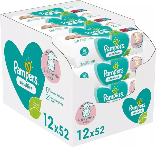 Pampers Lingettes Bébé Sensitive, 624 Lingettes (Lot de 12 x 52)