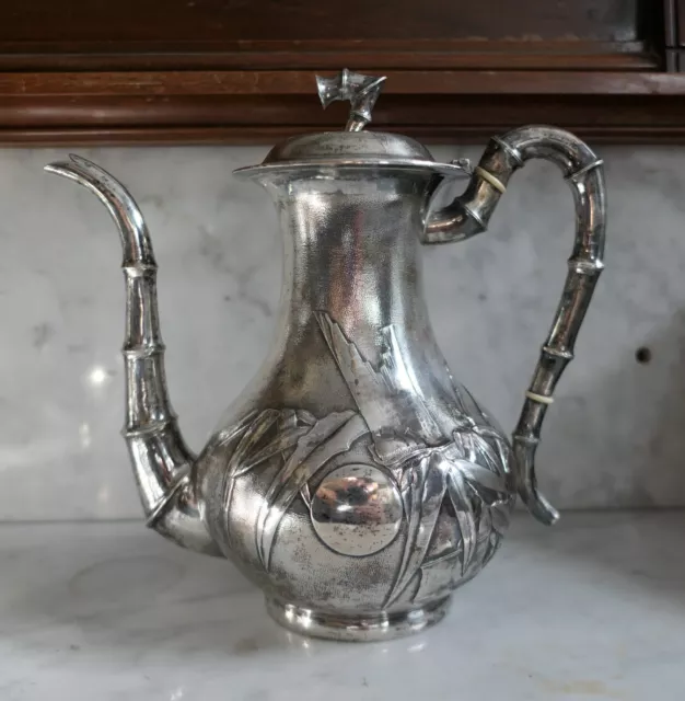 Antique Chinese Export Silver Coffee Pot Signed ZEEWO - ZEE WO 1890