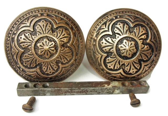 Pair of Antique Vintage Eastlake Victorian Ornate Door Knobs w/ Spindle Salvage