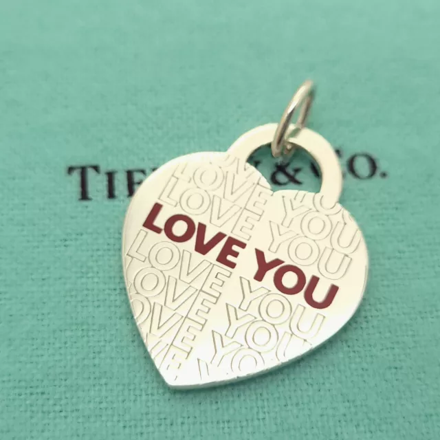 NEW Tiffany & Co. Sterling Silver Red Enamel "I LOVE YOU"  Heart Charm Pendant