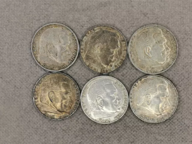 Lot 142,  6 x 5 Reichsmark 1935 , 3 Reich , alle 6 Prägestätten, A-J
