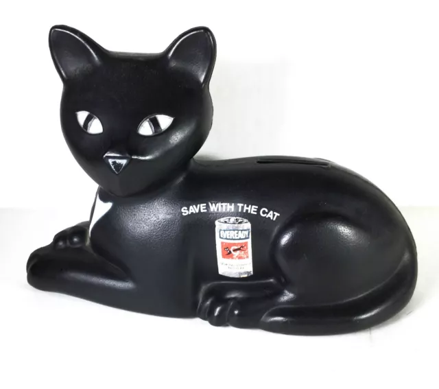 Vintage Eveready Battery Black Cat Piggy Bank "Save with the Cat" (Circa 1981)