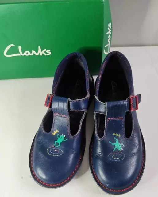 Vintage Clarks Childrens Blue Leather Buckle Shoes Size 11 1/2 F Navy Mr Toad