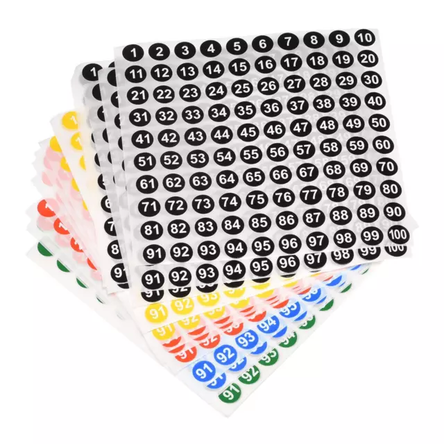 1 to 100 Number Stickers Label Self Adhesive 10mm/0.4" , 5 Color, 25pcs