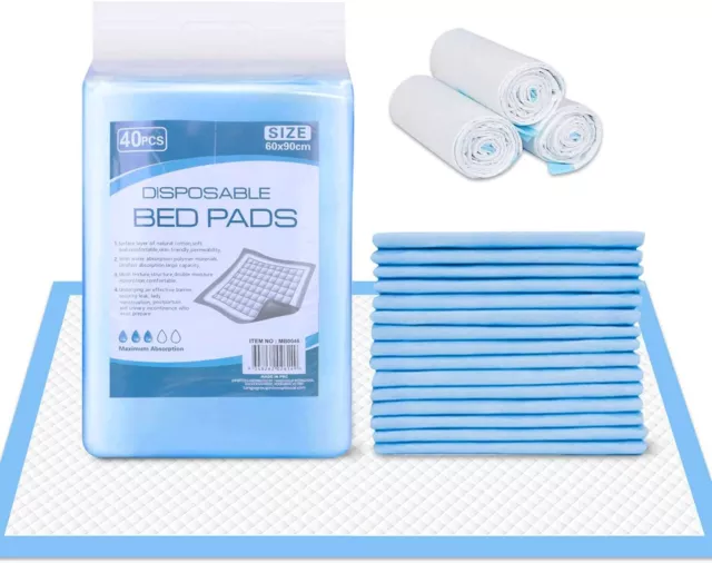 40 PK Economy Pads Adult Incontinence Pads Disposable Bed Pee Underpads 60 x 90