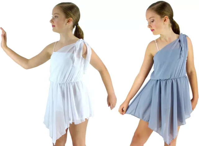 White Silver-Grey Grecian Lyrical Ballet Modern Dance Costume Dress - 6 8 10 12