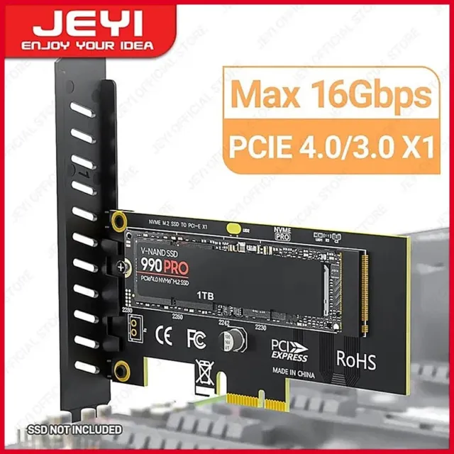 M.2 NVME SSD To PCIe 4.0/3.0 X1 Gen 4 Adapter Card 16Gbps Full Speed