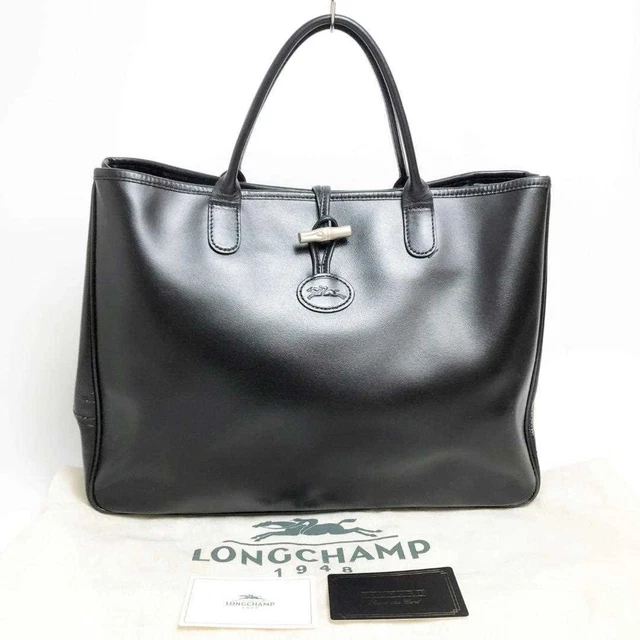 longchamp tote bag handbag black leather women's USED FROM JAPAN