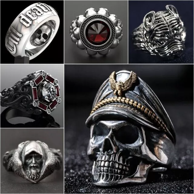 Gothic Stainless Steel Ring Punk Biker Rings Skull Men Jewelry Size 6-13